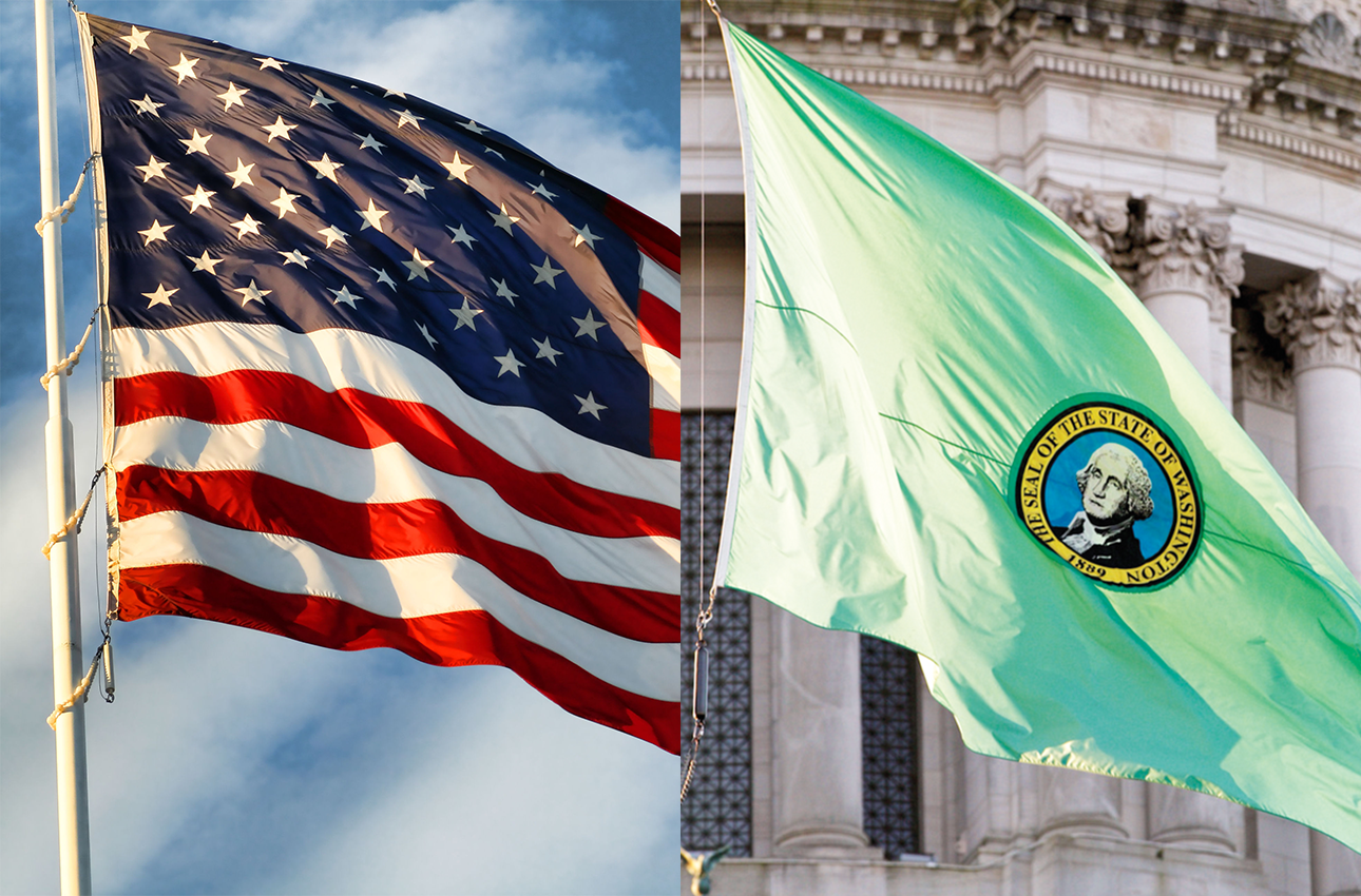 American and Washington flags