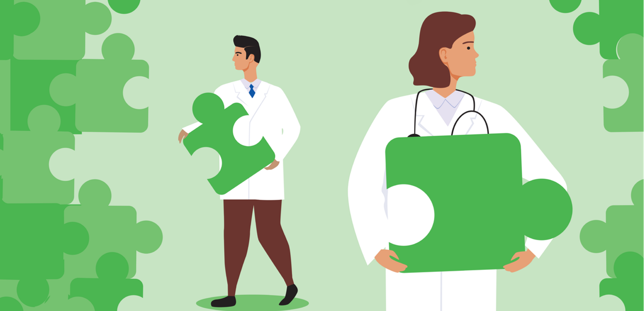illustration of doctors holding puzzle pieces