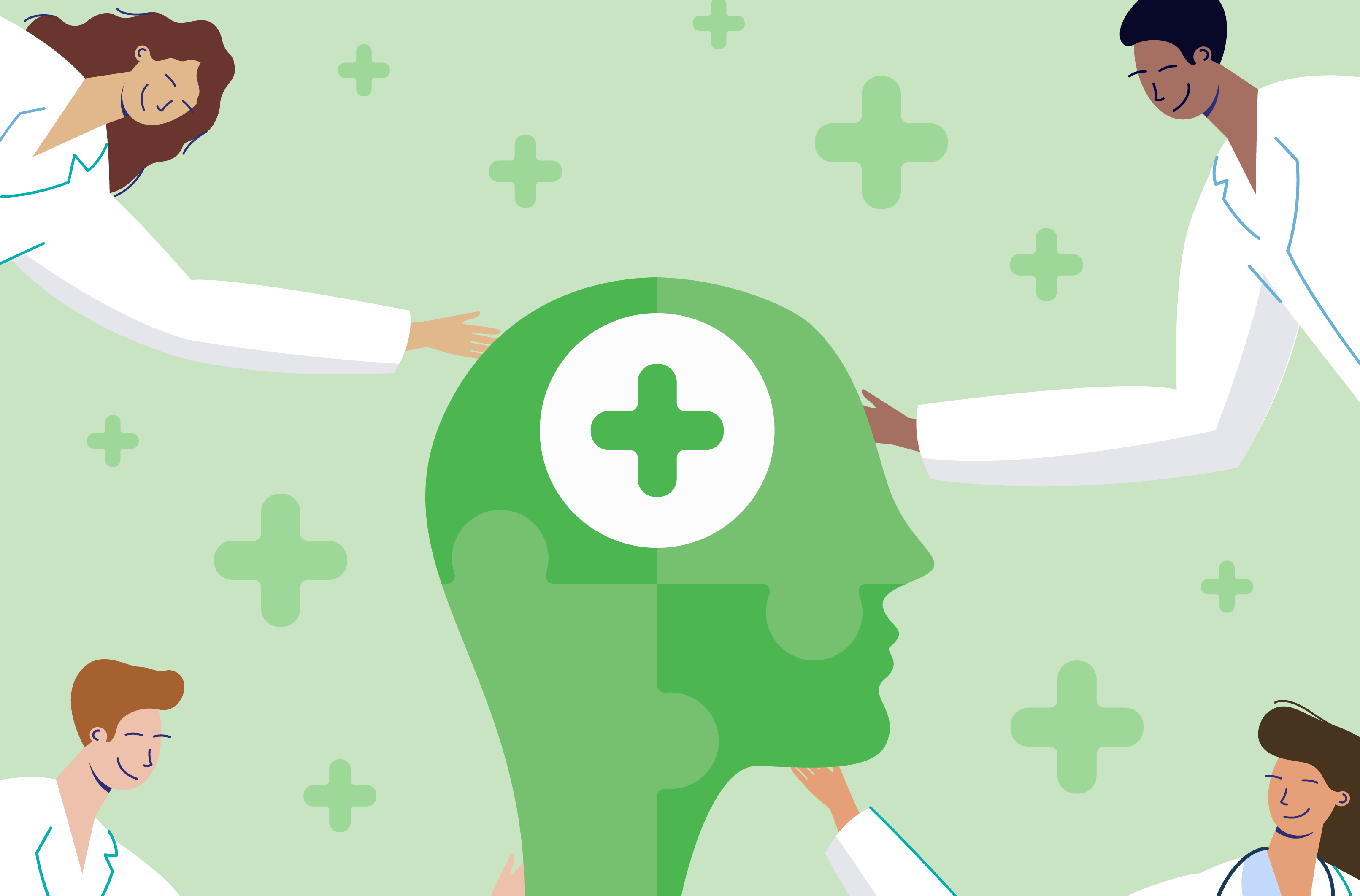 green wellness illustration featuring physicians