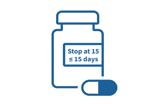 Illustration of a pill bottle that says 'Stop at 15'